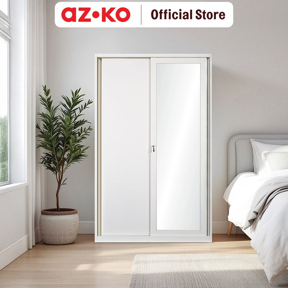 AZKO Masterspace 122x55x195 cm Lemari Pakaian 2 Pintu Geser - Putih Wardrobe Storage Kabinet Tempat 