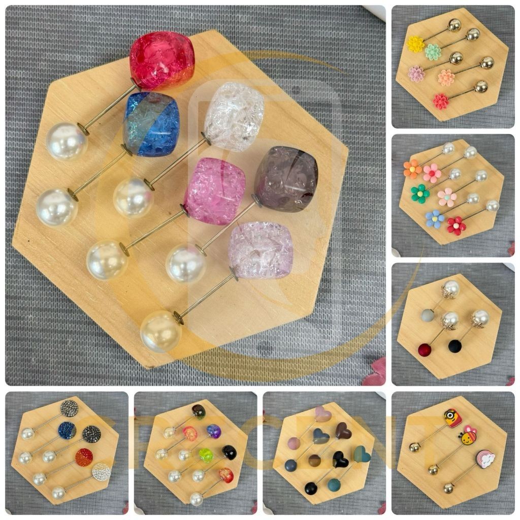 Tuspin Pin Peniti Premium Part 3 untuk Hijab Jilbab Kerudung Ala Korea Bentuk Karakter Mutiara Bunga