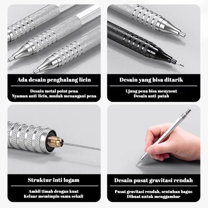 

D3W! 0.5 MM Pensil Mekanik Metal Mechanical Drafting Pencil Dengan Pusat Gravitasi Rendah Untuk