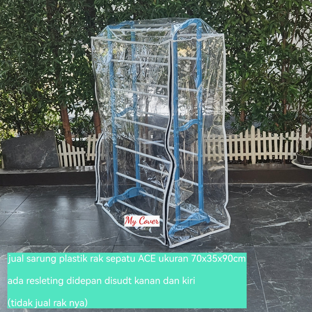 PUJEGANSHOP sarung cover plastik pelindung penutup rak sepatu ACE hard were kerisbow ukuran 70x35x90