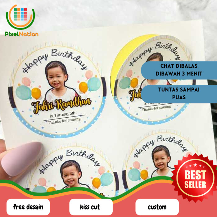 

PiNat 2-4 Sticker Bulat Ulang Tahun Anak Stiker Ultah Free Design Template Birthday Bahan Chromo