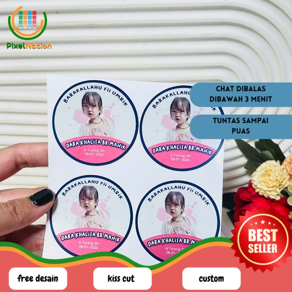 

PiNat 5-8 Print Stiker Vinyl Ulang Tahun Anak Sticker Label Undangan Happy Birthday Uk.Sedang
