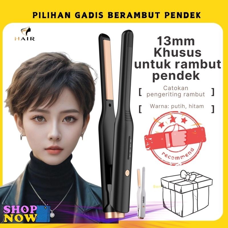 Catok Rambut Korea 2in1 Lurus & Keriting untuk Rambut Pendek Pria & Wanita, Pelat Pemanas 13mm Super