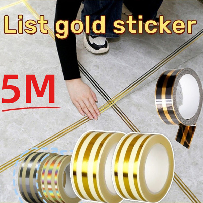 5M Roll Gold Selotip Masking Tape List Plat Strip Stiker Gold/ List Gold Wall Molding List Gold Dind