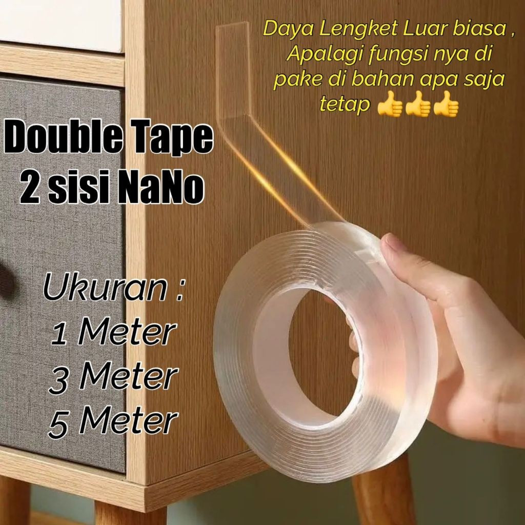 topsmile - Double tape Bening Nano Tape Grip Isolasi Bening Dua sisi Anti air Panjang 1m/3m/5m