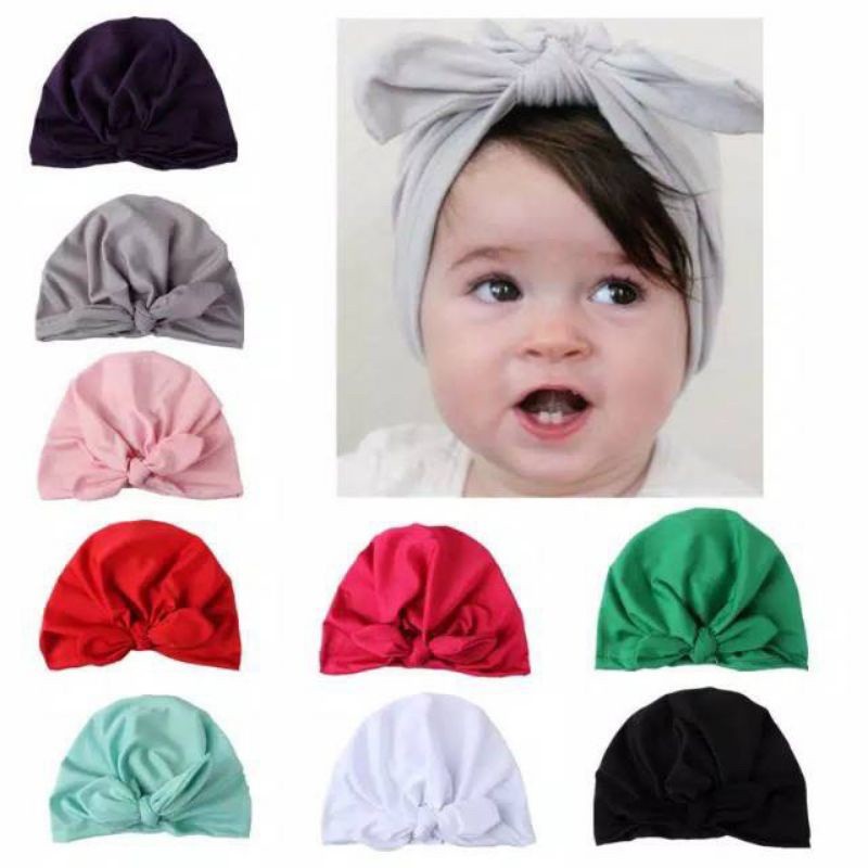TB Turban Bayi Perempuan Pita Kelinci Polos 0-3thn