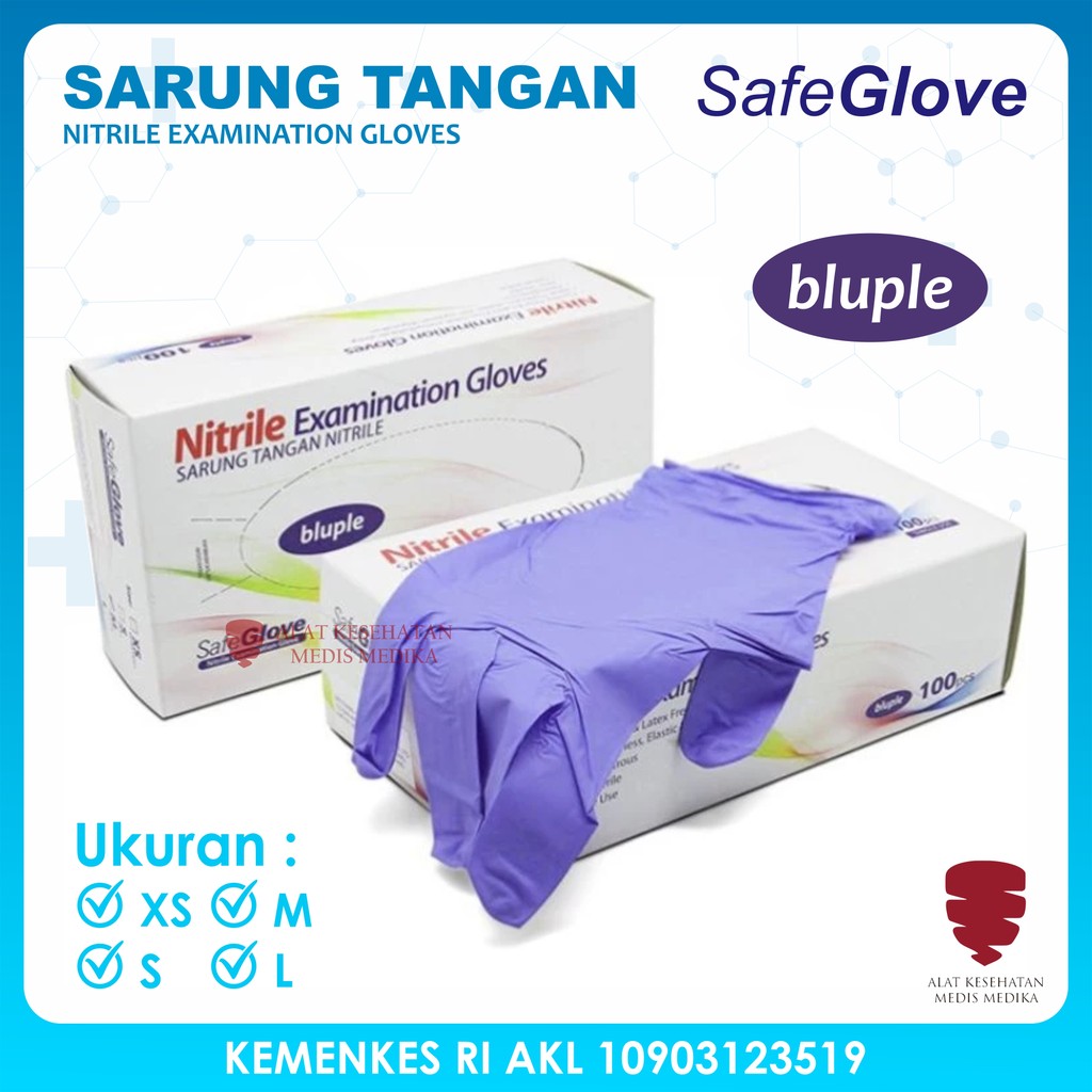 Sarung Tangan Nitrile Blueple Onemed Ukuran XS S M L Medis  Handscoon Handscon Handskun Karet Latex 