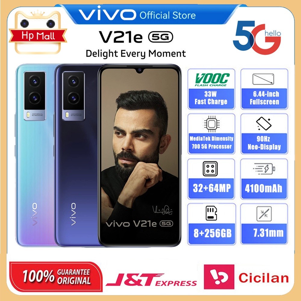 HP Vivo V21e 5G Smart Phone RAM8/256GB 64.0MP+32.0MP+8.0MP+2.0MP Face ID Android 11.0 Handphone