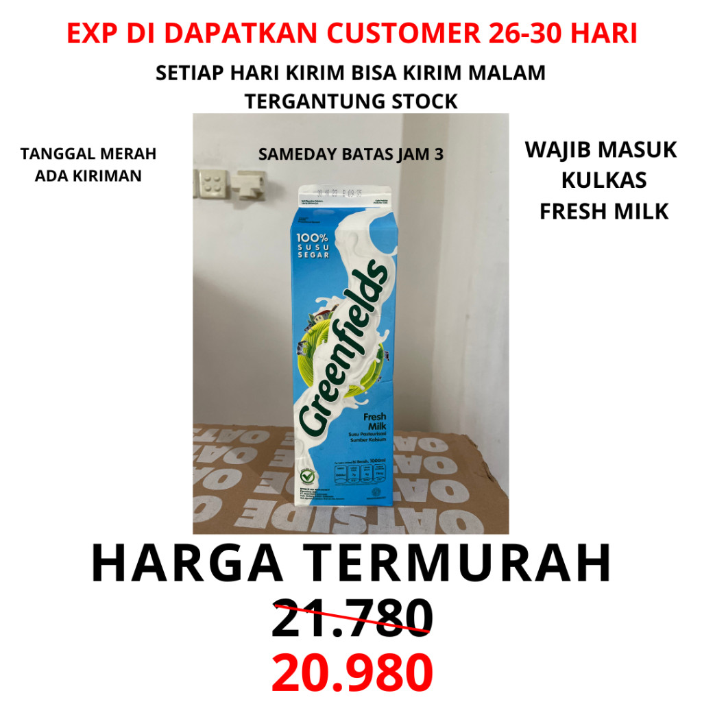 

Greenfields Fresh Milk 1 lt liter seliter | susu segar greenfield 1000 ml green fields field