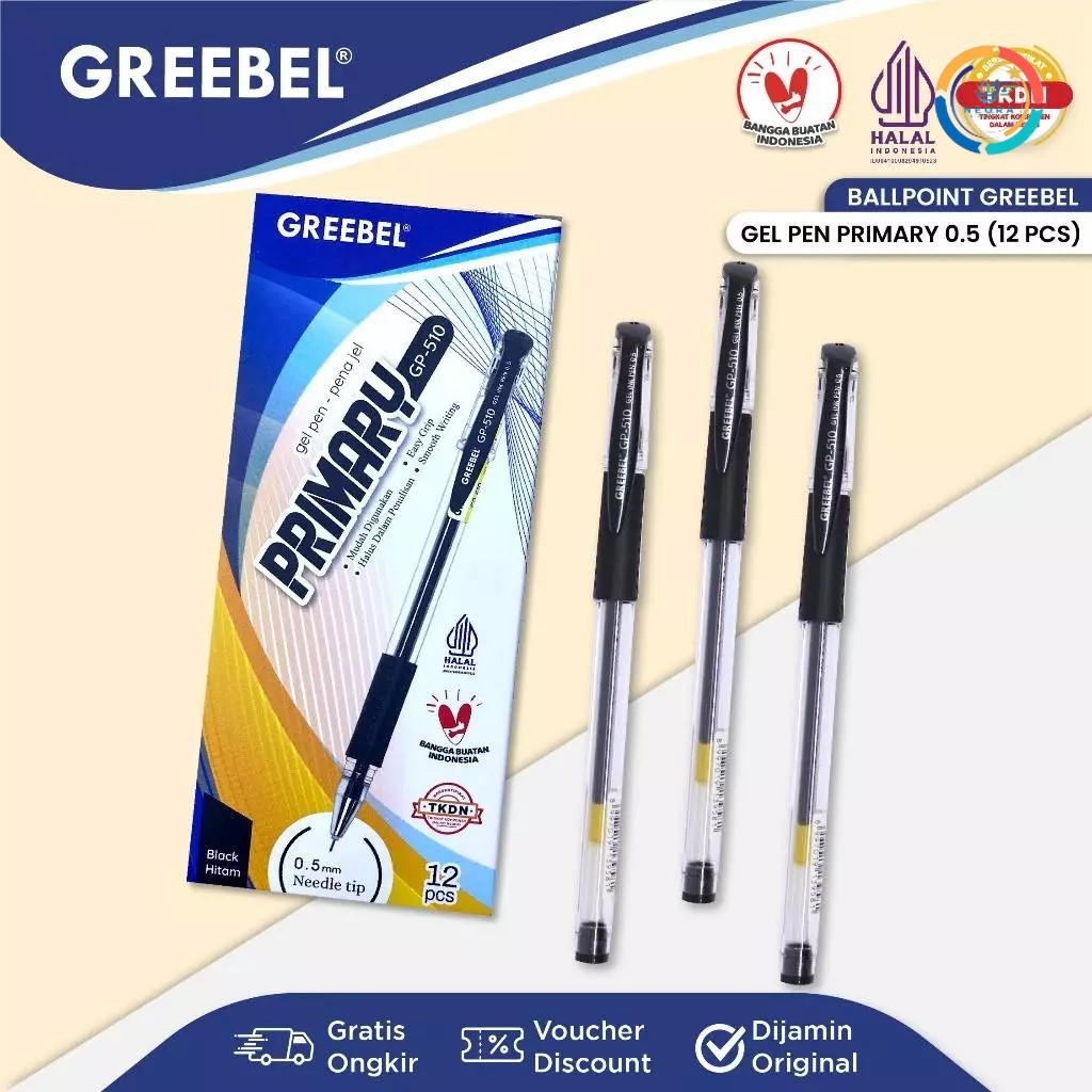 

Greebel Pulpen Gel / Gel Pen / Pena Gel GP-510 PRIMARY 0.5m @ 12 Pcs