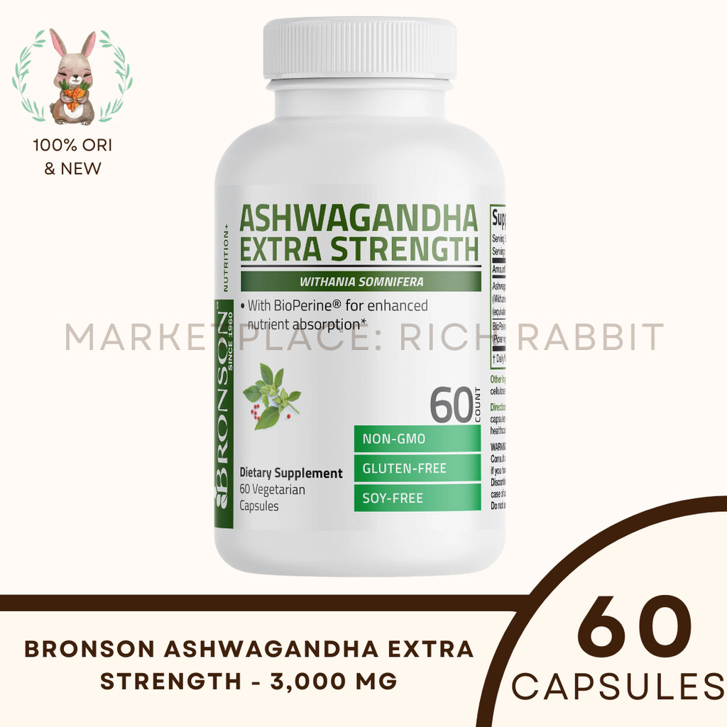 Bronson Ashwagandha Extra Strength - 3,000 mg Mood Booster Energy Support Stress Suplemen ORI USA