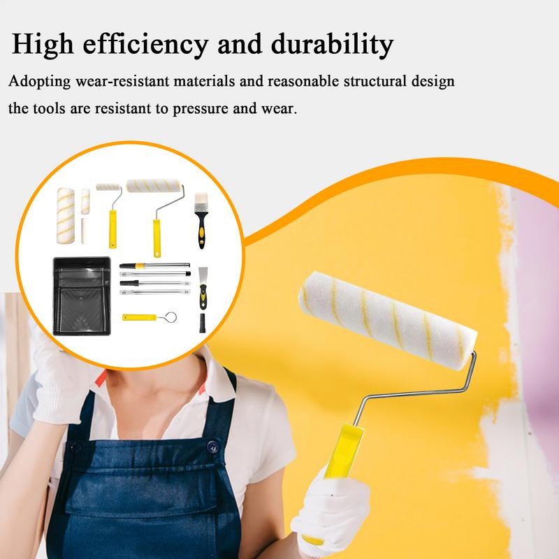 

House Painting Kit Roller Paint Brush Lint-Proof Ergonomic Edger Brush With Extension Pole And Tray For Texture Application