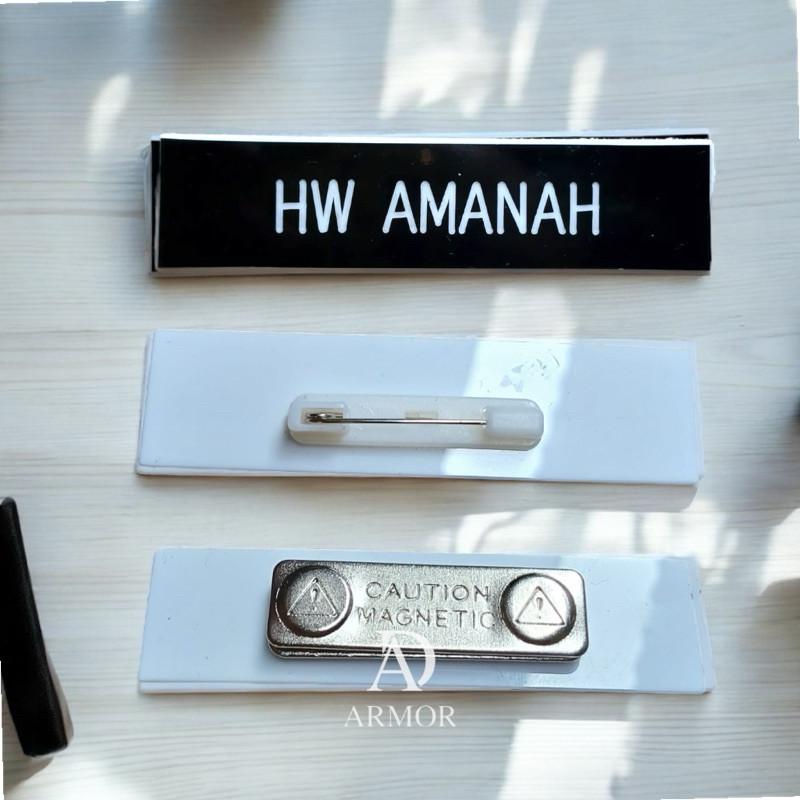 

papan nama dada pdh hitam list putih custom papan nama hitam