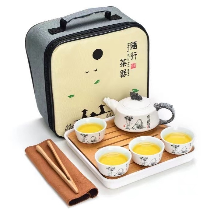 

✔D.Bsyo✔ - TERBARU Chinese Teapot Set Ceramic Tray Set Travel Bag Cangkir Teh China - motif A