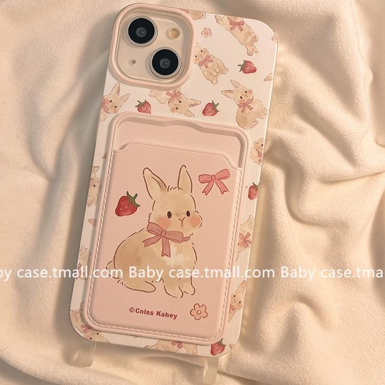 Kelinci Pink Strawberry Penutup Kartu Samsung Galaxy S23 Fe S24 Plus S23 Ultra S20 Fe S24 Eaestetic 