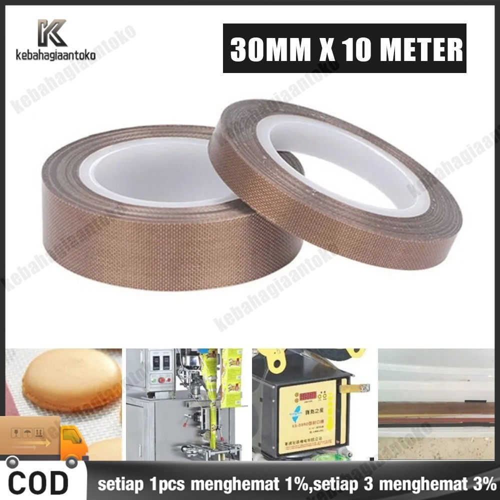 10 METER Lakban Kain Teflon Tape PTFE Coklat Isolasi Selotip Kertas Teplon High Temperature 300C Tah