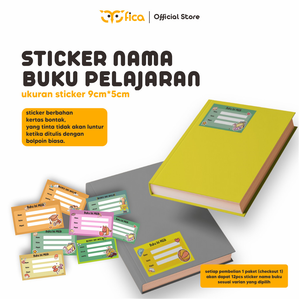 

FICA - Label Stiker Nama Buku Anak Sekolah Praktis Tinggal Tempel Varian School Stationery dan Paket Hemat Varian Mix