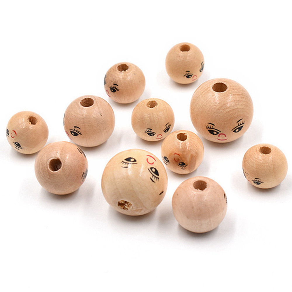 

5/10pcs Girl Face Painting Big Round 14mm 18mm 22mm Natural Wood Loose Woodcraft Beads for DIY Crafts Handcraft Jewelry Making