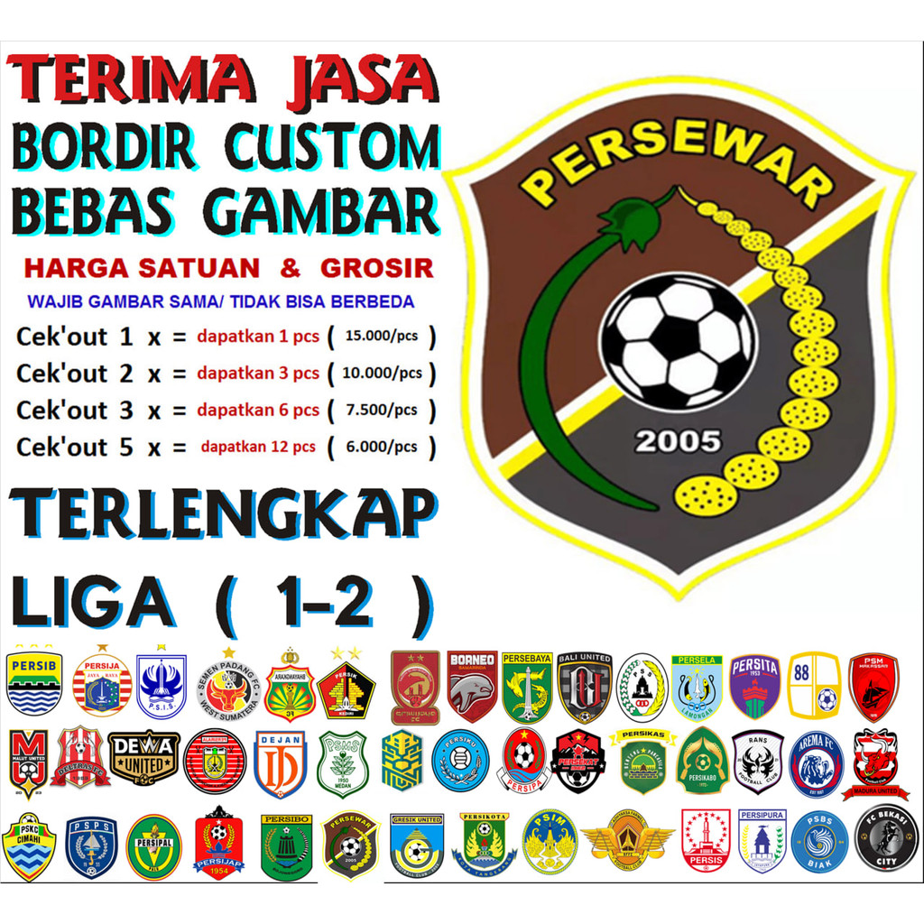 PERSEWAR FC PATCH BORDIR BET LOGO/EMBLEM KLUB BOLA BRI LIGA 1 & 2 LENGKAP