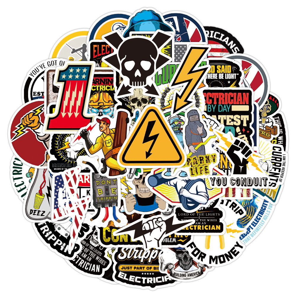 

50PCS New Electrician Series Graffiti Waterproof Stickers Creative Trendy Refrigerator Car Travel Box Guitar Decoration Stickers