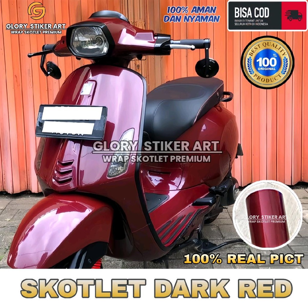 Stiker skotlet motor merah tua candy metalik scotlite merah dark red candy premium L 50cm
