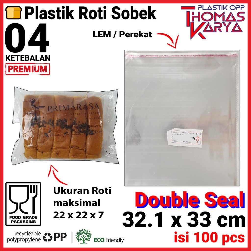 Plastik OPP 32x33 Roti Sobek isi 100 OPP Bening Kemasan Bakery