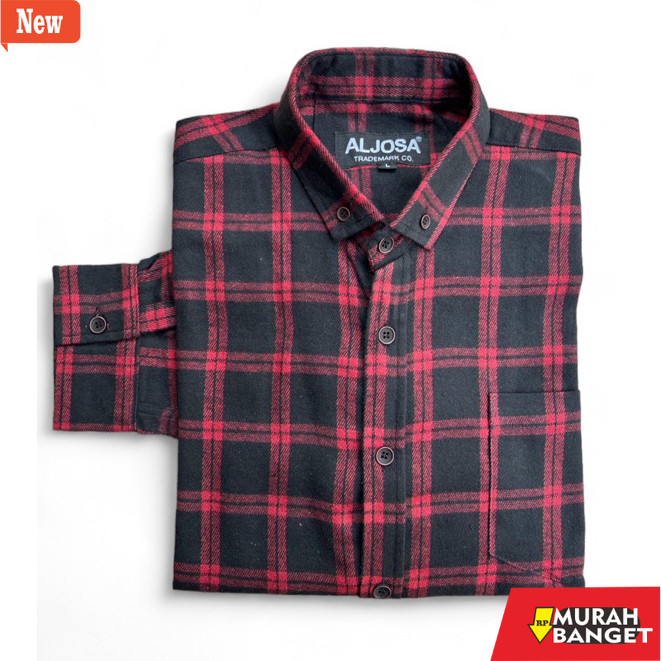 kemeja kotak kotak cowok ALJOSA Kemeja Flanel Pria Lengan Panjang Hem Flannel Baju Cowok Motif Kotak