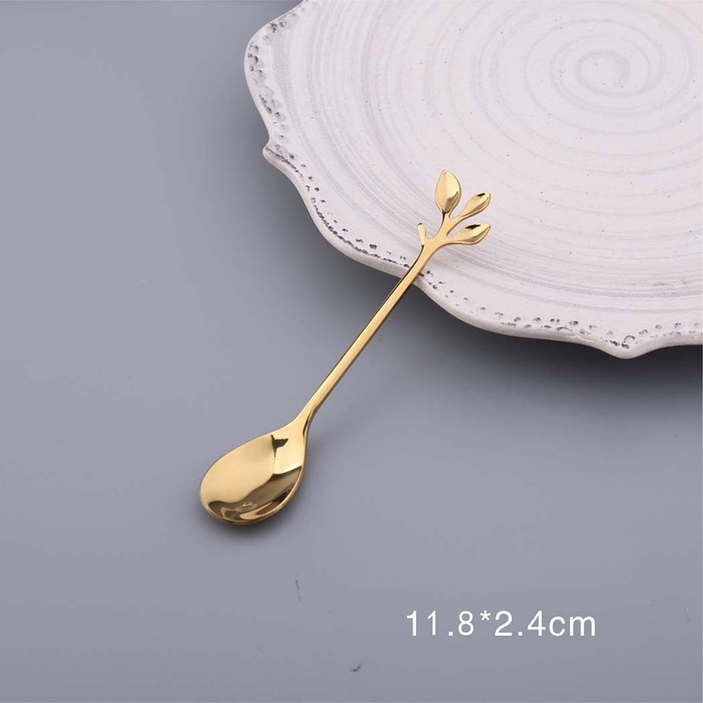 

Dessert Spoon Teaspoon 1pc Appetizers Cocktail Coffee Creative Cute Desserts Leaf Metal Mini Cake Stainless Steel