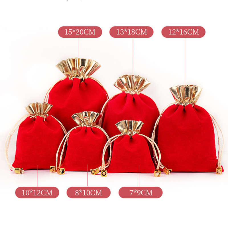 

10/20 Pieces/Lot Red Velvet Gift Bags for Christmas Party Favors Multi Size Small Wedding Drawstring Pouches 8x10/12x16/15x20cm