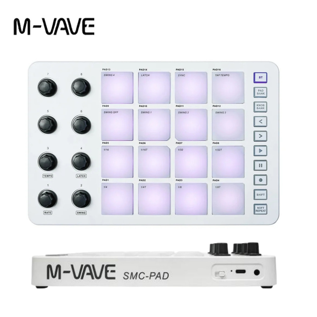 M-VAVE SMC-PAD Wireless MIDI Controller Suitable Percussion Keyboard USB-C Interface Portable Design