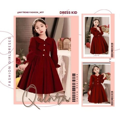 "Virtual.C" -  TERLARIS Baju Dress Anak Perempuan Umur 6 7 8 9 10 Tahun Simple Quenra Maron