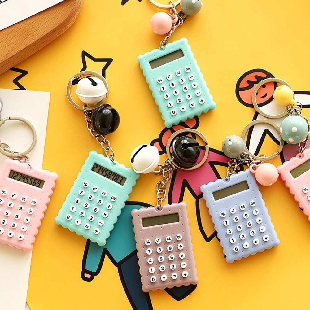 

Mini Portable Calculator Bell Decor Cartoon Buscuit Shape 8 Digits LCD Display Calculator Aesthetic Calculator Key Holder