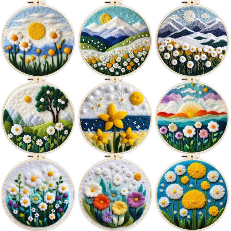 

SDOYUNO Funny DIY Wool Needle Felt Embroidery Kit Felt With Frame Art Craft Creative Flower Felt Painting Kit For Mom Friends Gi