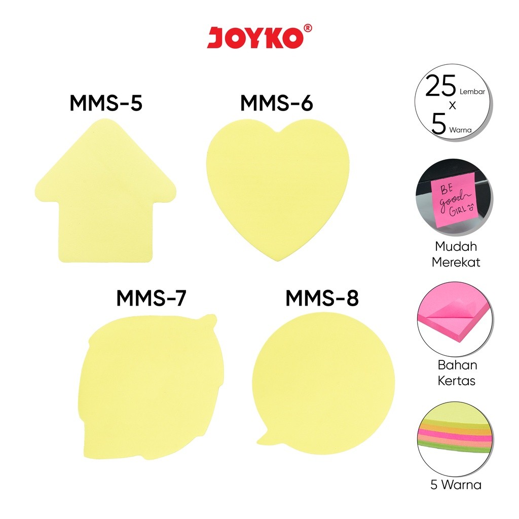 

Memo Stick Kertas Memo Tempel Sticky Note Joyko MMS-5 ~ 8 Berbentuk