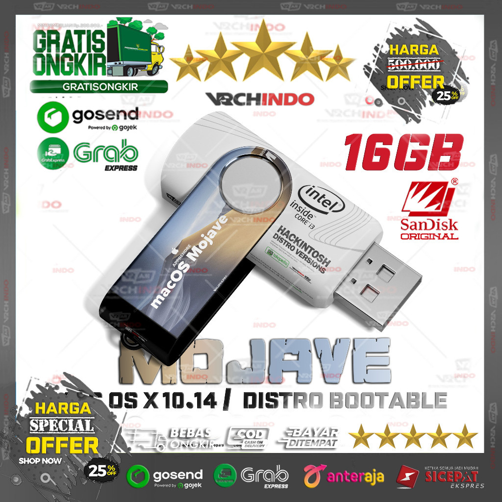 MacOS MOJAVE - Mac OS X 10.14 | Hackintosh for Dekstop Komputer PC / Laptop - 16GB Bootable Installe