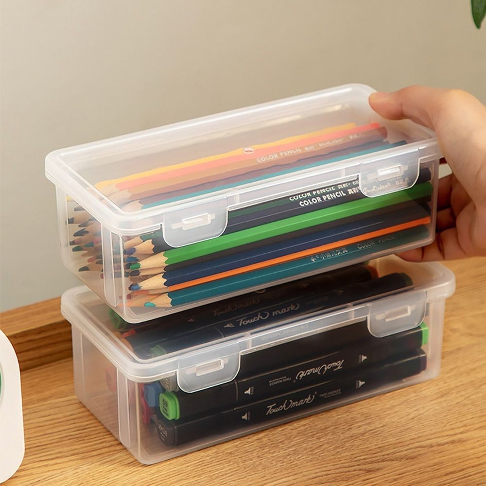 

Large Capacity Storage Box Transparent Plastic Stationery Case Portable Pencil Case Office Stationary Supplies Desktop Organizer