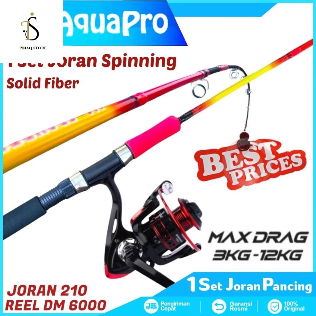 Qr) 1 Set Paket Combo Joran Pancing AQUAPRO Max Drag 16Kg 150-210 cm Lengkap Reel Pancing Spinning R