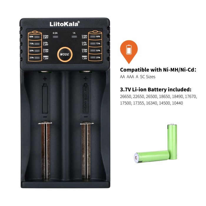 LiitoKala Lii-202 CHARGER BATERAI 2 SLOT 18650 26650 USB C POWERBANK