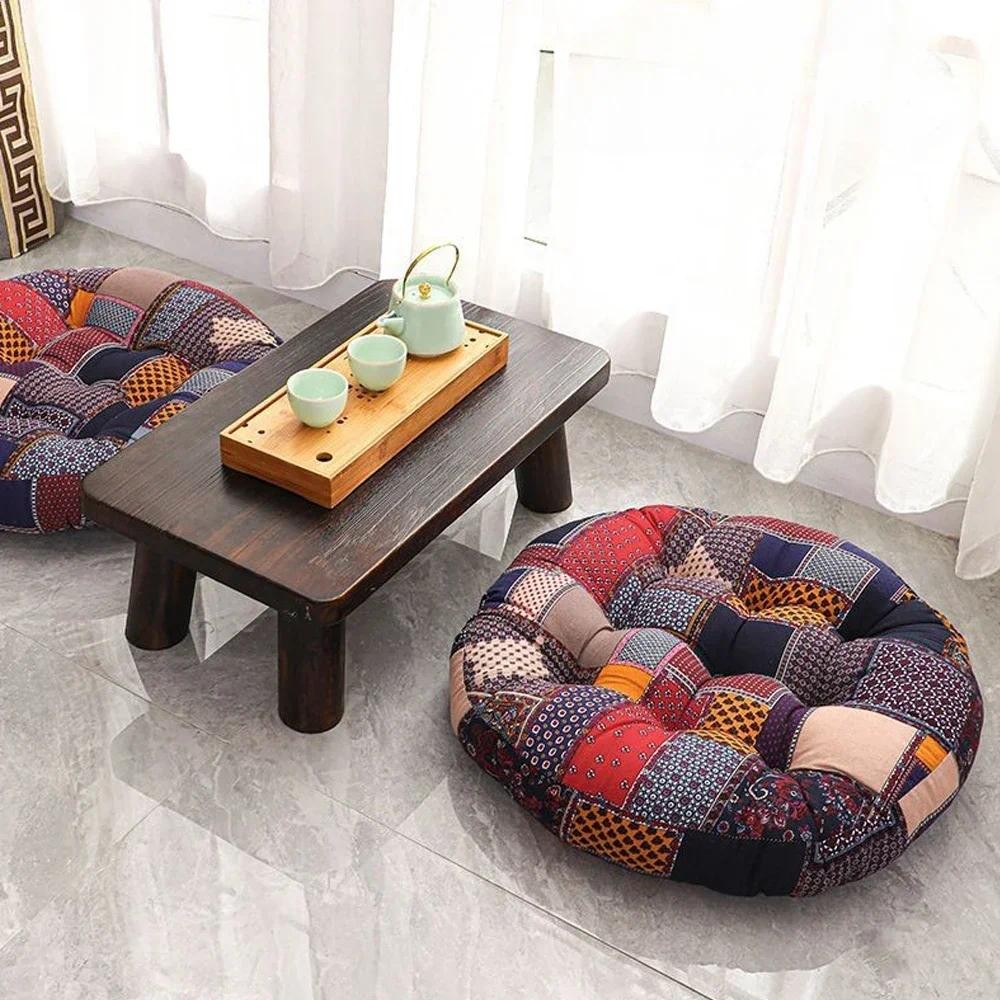 

1pc Cotton and linen colorful large futon Floor Mat Decor Seat Cushion Tatami Meditation Round Cushion Balcony Decoration 바닥 쿠션
