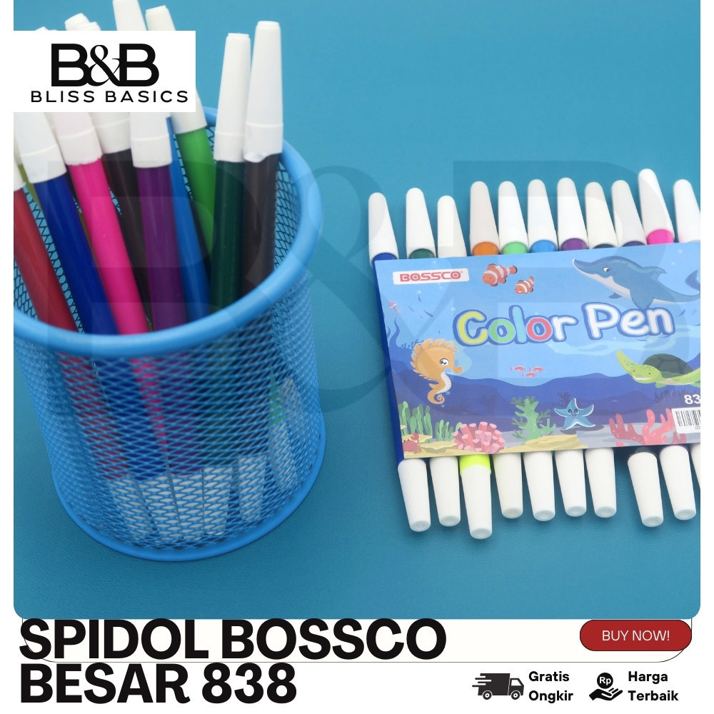 

(1 GROSS) Spidol BOSSCO 12 WARNA BESAR 838/ Spidol 12 warna BOSSCO 838/ BOSSCO pw 12 warna BESAR