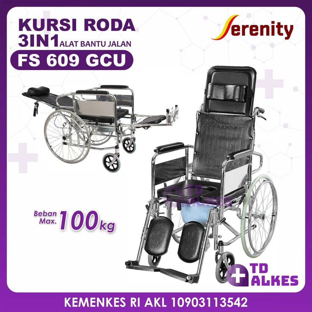 Kursi Roda 3in1 FS609GCU Serenity Wheel Chair Tidur Duduk BAB 3 in 1