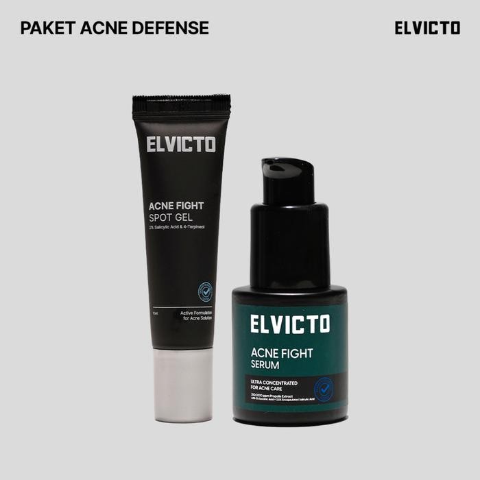 ELVICTO PAKET ACNE DEFENSE | ACNE SERUM, ACNE FIGHT SPOT GEL | Paket Perawatan Pria untuk Kulit Waja