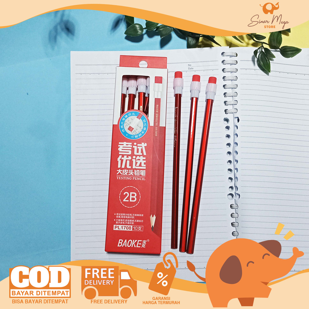 

BaoKe Pensil 2B PL1708 DIJUAL PAK Isi 10 Pencil 2In1 Hexagonal Murah