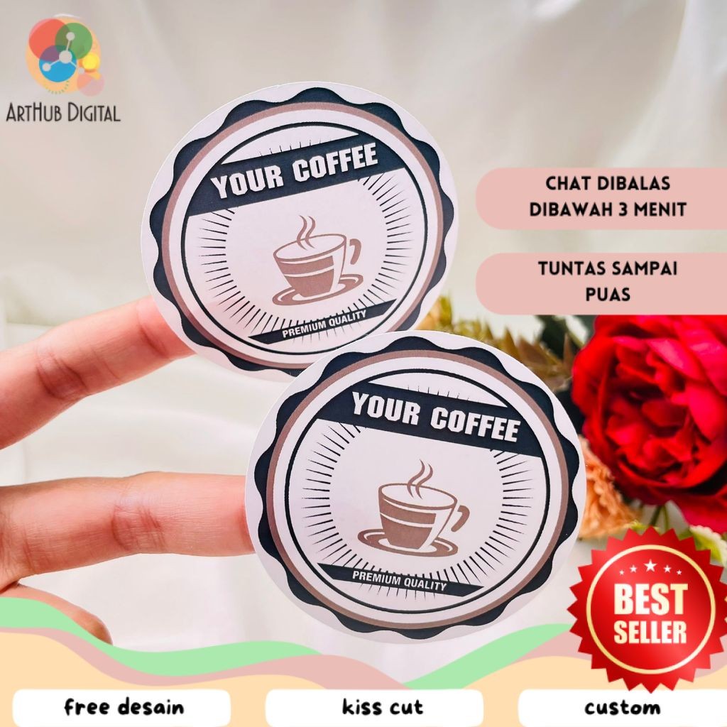 

AHD 9-15 Cetak Sticker Label Minuman Coffe Stiker Coffee Free Desain Bulat Chromo Murah Kemasan Kopi