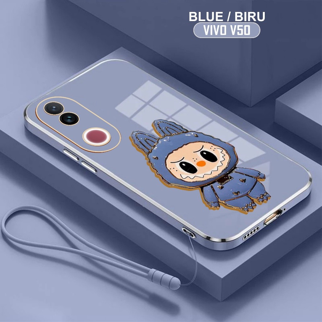 Soft Case Vivo V50 / V50 Lite 5G Casing Boneka Dudukan Miror Kaca Free Tali Lanyard