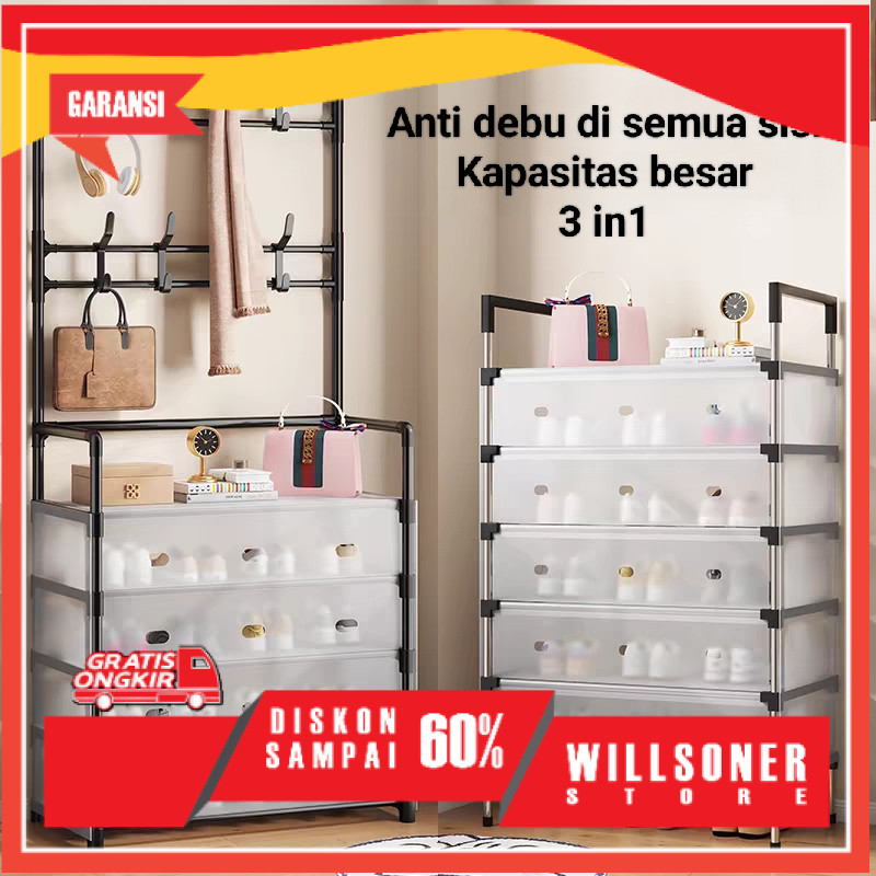 Rak Sepatu Tertutup Anti Debu Serbaguna, Gantungan Tas Pakaian/Rak Penyimpanan Dengan Penutup Gantun