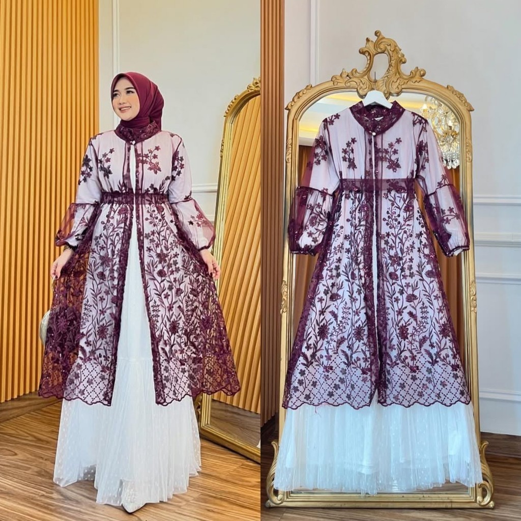 Soraya Dress set Outer Brukat Kondangan Lebaran Dress Pesta Set Outer Brokat Mewah Gamis Putih
