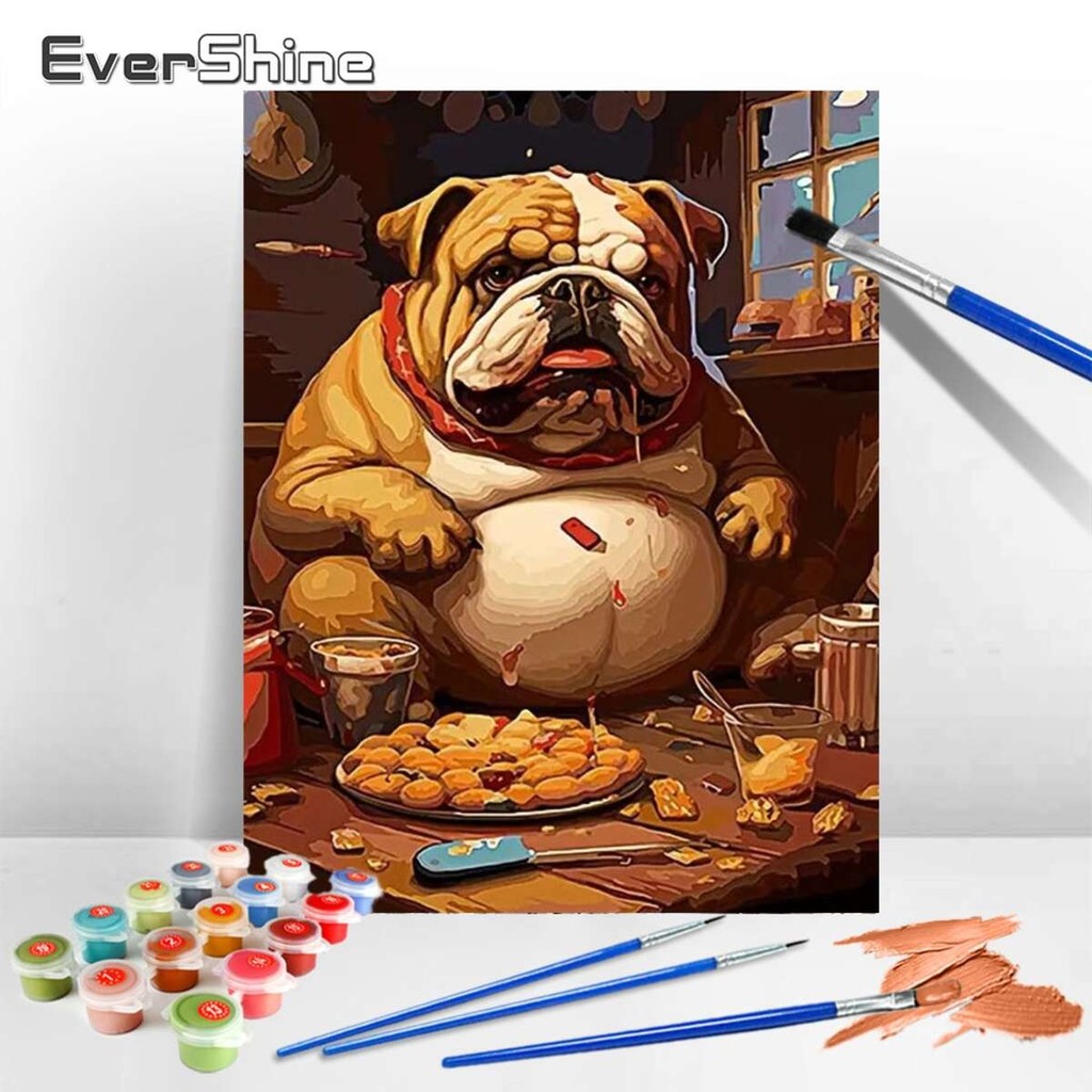 

Evershine DIY Oil Painting By Numbers Dog Animal Canvas Paint Kit For Adults Coloring By Numbers Home Bedroom Wall Artwork