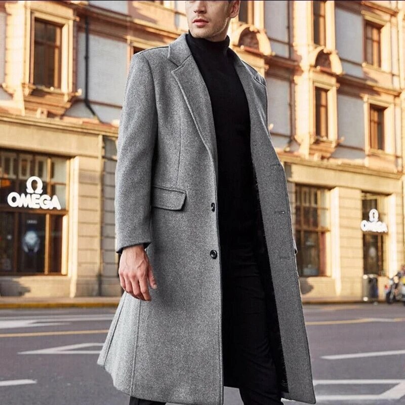 bestpromo jas pria long coat korea style cocok musim dingin / long coat korea pria fleece tebal