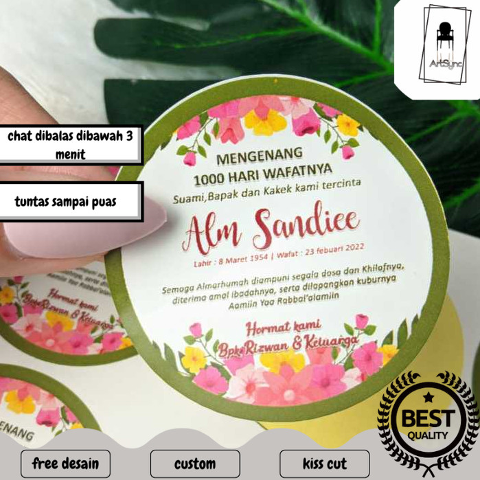 

Syncart Print Cetak Sticker Mengenang Bulat Stiker Tahlil Wafat Chromo 7 40 100 1000 Hari Bandung